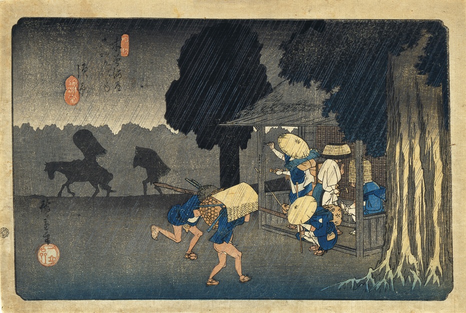 3B・11★古い木版画　額入り・歌川広重 英泉 廣重 木曽街道六十九次の二十八 歌川広重・渓斎英泉 手摺木版画 木曽街道六十九次 | 骨董品買取・和